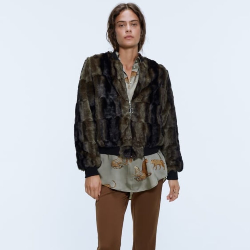 ZARA Faux Fur Bomber Jacket XS